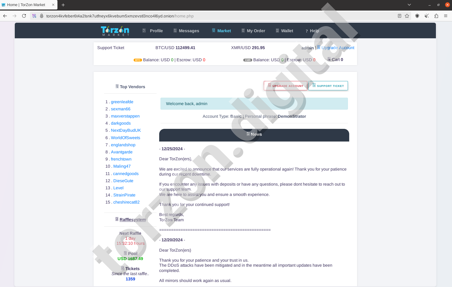 Torzon Market Homepage